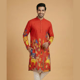 Men’s Red Kalamkari Print Cotton Kurta | Ethnic Festive Wear Kurta