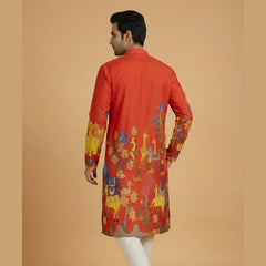 Men’s Red Kalamkari Print Cotton Kurta | Ethnic Festive Wear Kurta