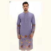 Men's Premium Cotton Lavender Kalamkari Print Kurta | Kalakarie