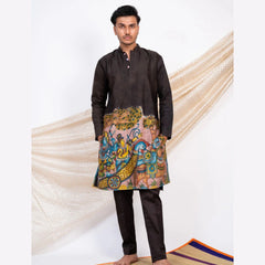 Black Cotton Kalamkari Inspired Kurta for Men | Festive & Wedding Ethnic Wear