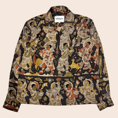 black Ethnic Kalamkari Shirt | Premium Horn Buttons