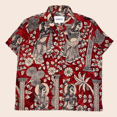 Red Kalamkari Shirt | Linen Fabric and Corozzo Buttons