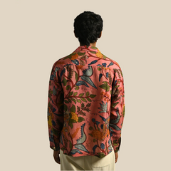 Amber Shirt - Jaisalmer Blush | Men's Relaxed Fit Kalamkari Shirt with Cuban Collar & Mother of Pearl Buttons