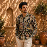 black Ethnic Kalamkari Shirt | Premium Horn Buttons