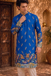 Blue Cotton Kurta for Men | Stylish Kalamkari-Inspired Traditional Kurta | Comfortable Ethnic Wear