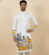 White Kalamkari Inspired Men’s Kurta – Premium Cotton Ethnic Wear
