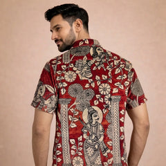 Red Kalamkari Shirt | Linen Fabric and Corozzo Buttons