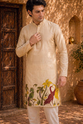Men’s Beige Kalamkari Cotton Kurta – Premium Ethnic Wear for Festive & Traditional