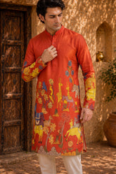 Men’s Red Kalamkari Print Cotton Kurta | Ethnic Festive Wear Kurta