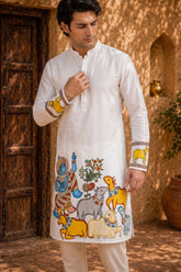 White Kalamkari Inspired Men’s Kurta – Premium Cotton Ethnic Wear