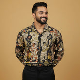 black Ethnic Kalamkari Shirt | Premium Horn Buttons