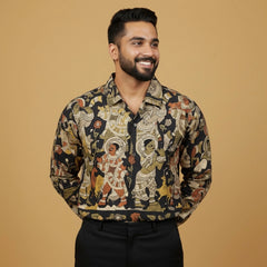 black Ethnic Kalamkari Shirt | Premium Horn Buttons