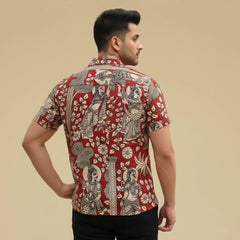Red Kalamkari Shirt | Linen Fabric and Corozzo Buttons