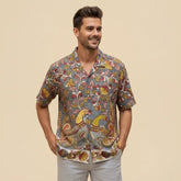 Yellow Kalamkari Shirt | Linen Shirt with Corozzo Buttons