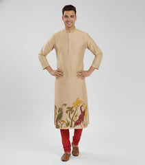 Men’s Beige Kalamkari Cotton Kurta – Premium Ethnic Wear for Festive & Traditional