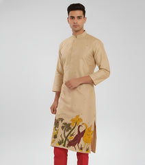 Men’s Beige Kalamkari Cotton Kurta – Premium Ethnic Wear for Festive & Traditional