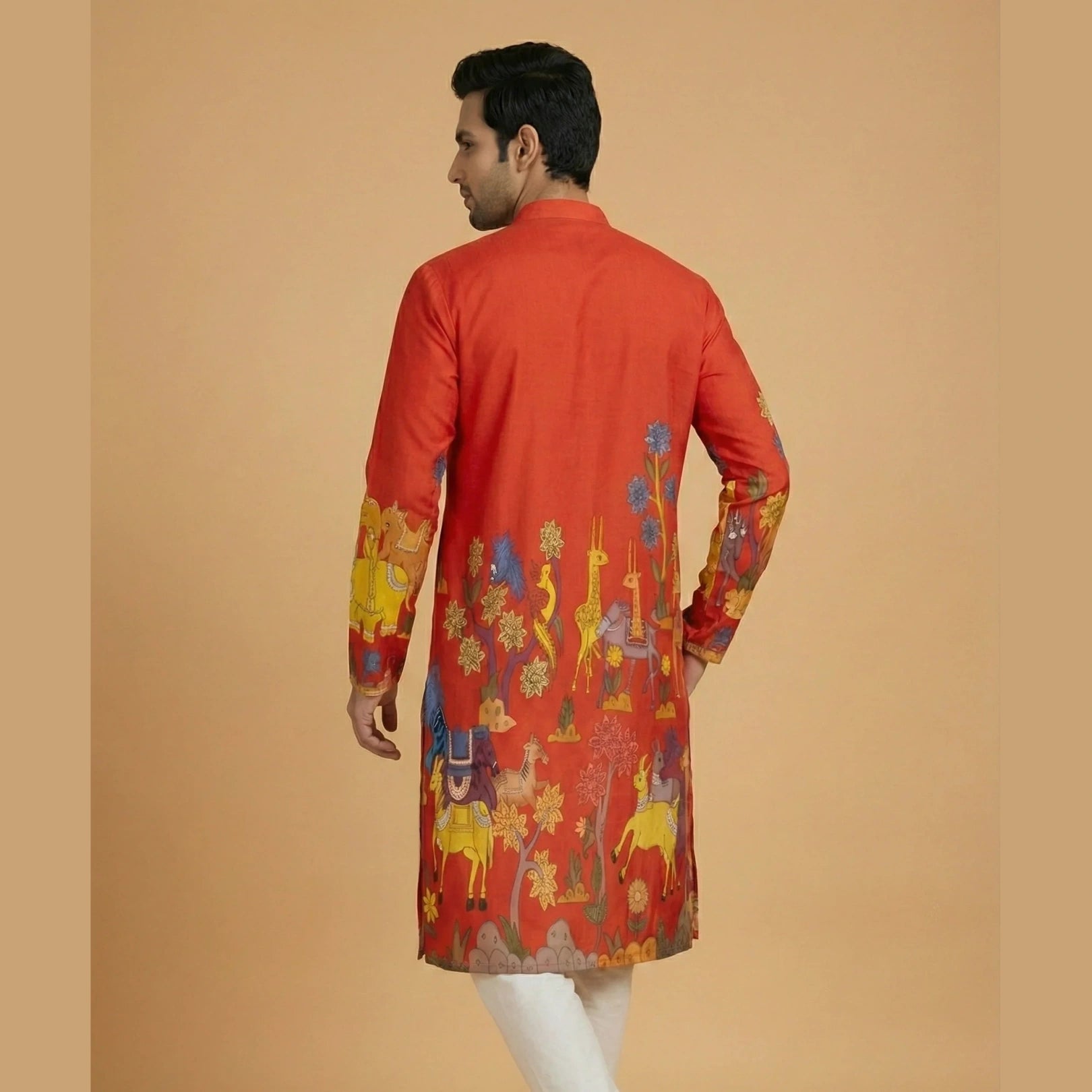 Men’s Red Kalamkari Print Cotton Kurta | Ethnic Festive Wear Kurta