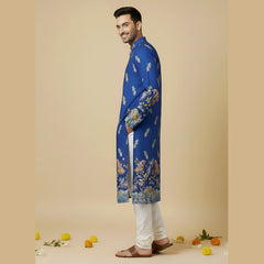 Blue Cotton Kurta for Men | Stylish Kalamkari-Inspired Traditional Kurta | Comfortable Ethnic Wear