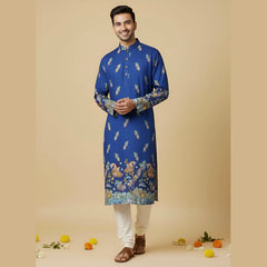 Blue Cotton Kurta for Men | Stylish Kalamkari-Inspired Traditional Kurta | Comfortable Ethnic Wear