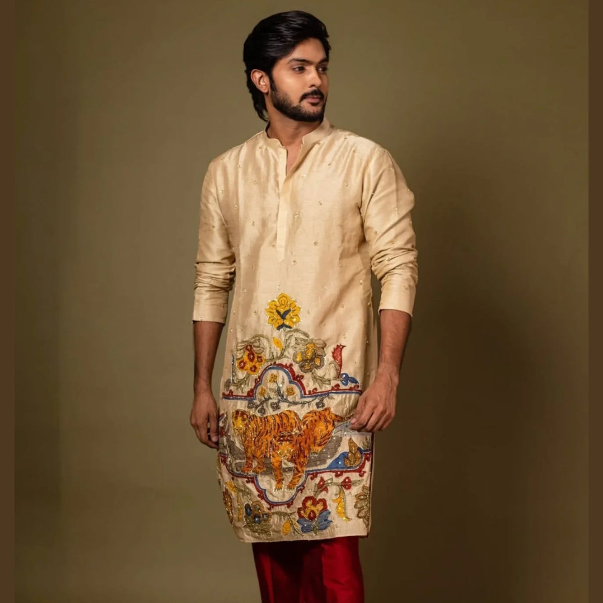 The Royal Bengal Kalamkari Kurta in Premium Cotton – Beige