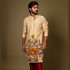 The Royal Bengal Kalamkari Kurta in Premium Cotton – Beige