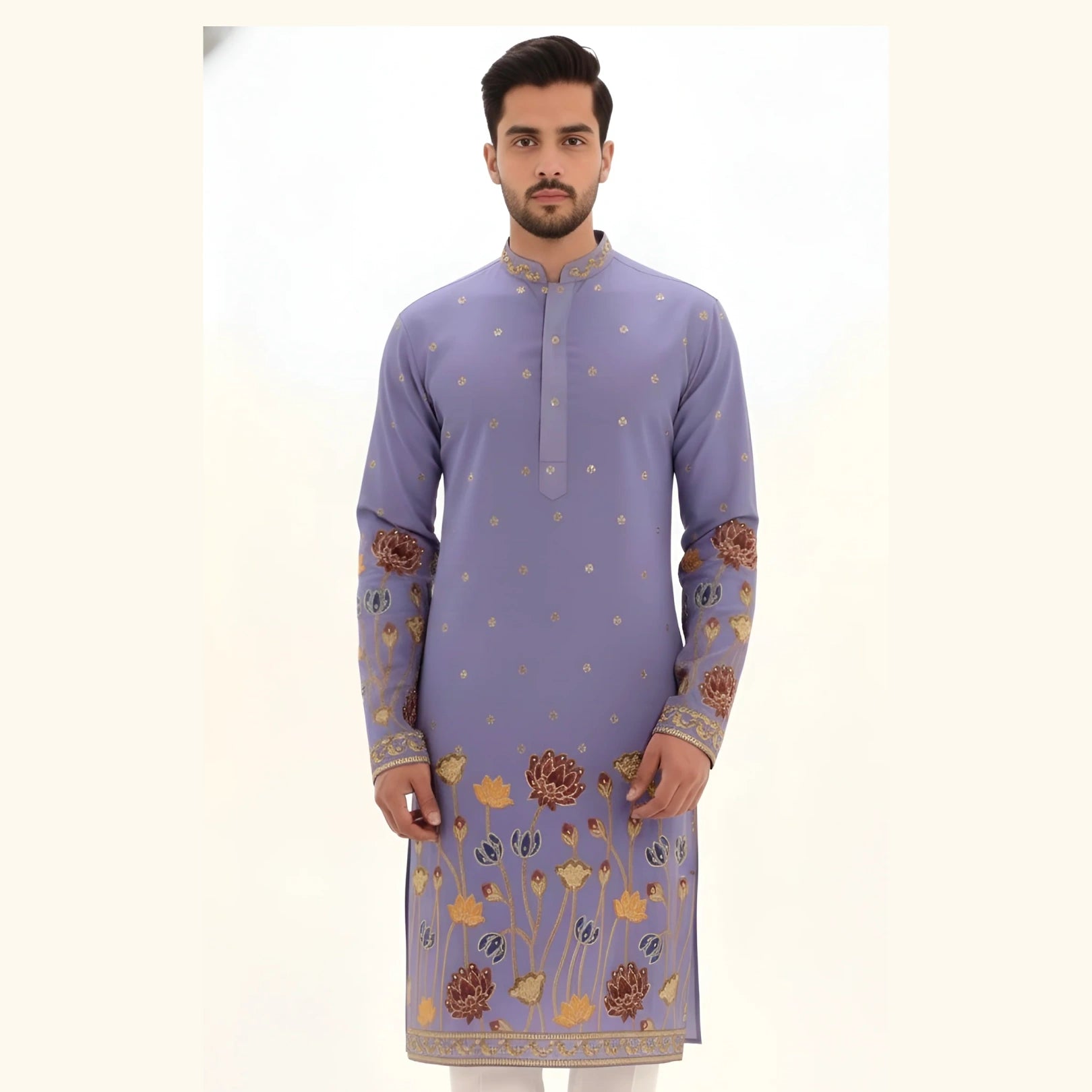 Men's Premium Cotton Lavender Kalamkari Print Kurta | Kalakarie