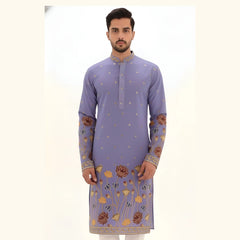 Men's Premium Cotton Lavender Kalamkari Print Kurta | Kalakarie