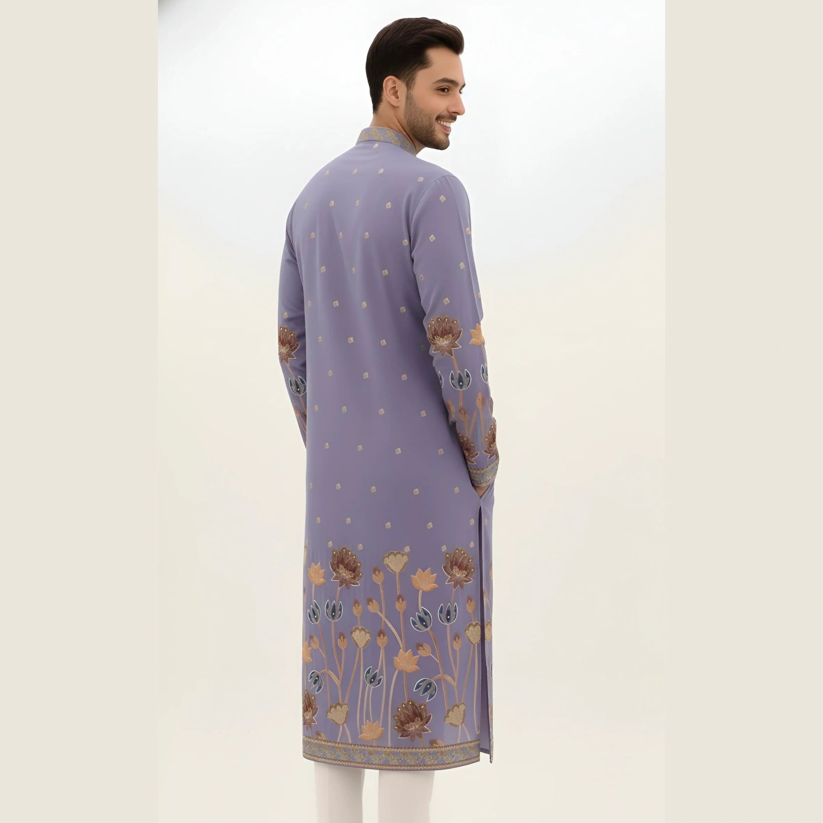 Men's Premium Cotton Lavender Kalamkari Print Kurta | Kalakarie