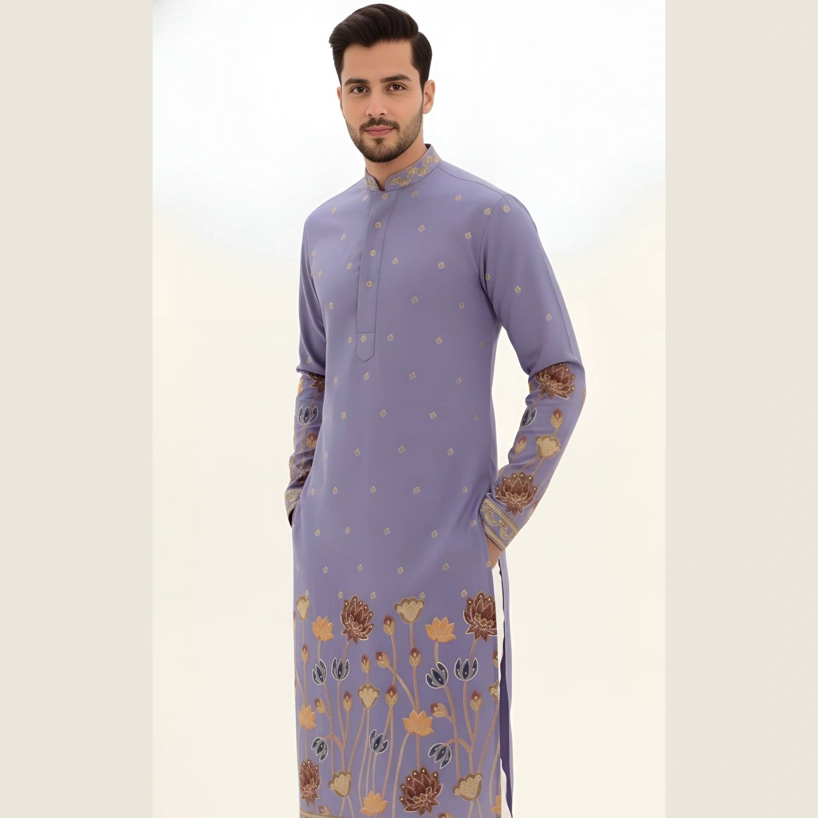 Men's Premium Cotton Lavender Kalamkari Print Kurta | Kalakarie