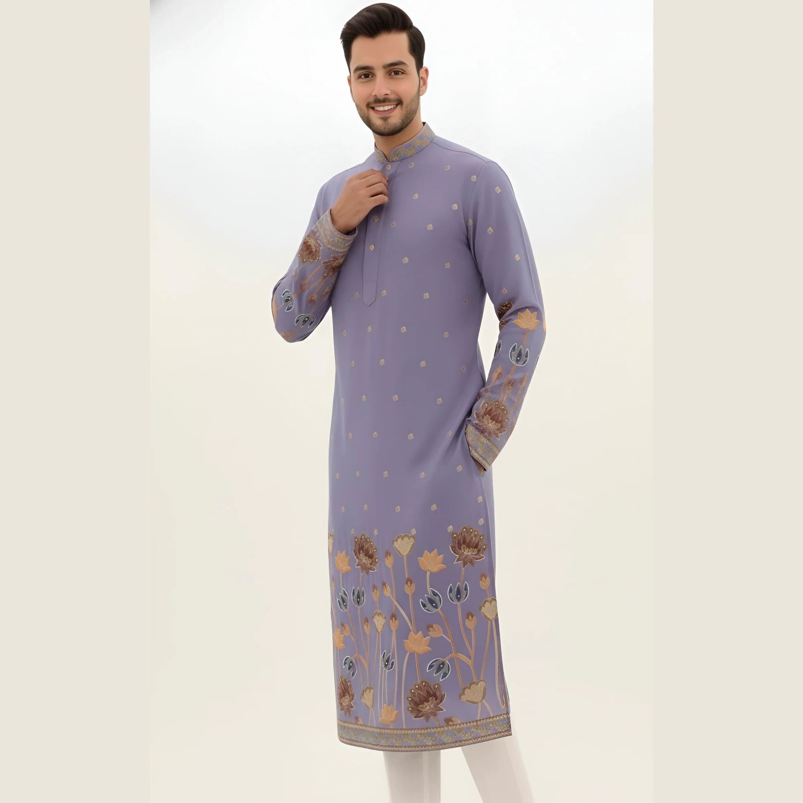 Men's Premium Cotton Lavender Kalamkari Print Kurta | Kalakarie