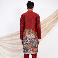 Maroon Kalamkari Inspired Cotton Kurta for Men – Ethnic Festive Wear
