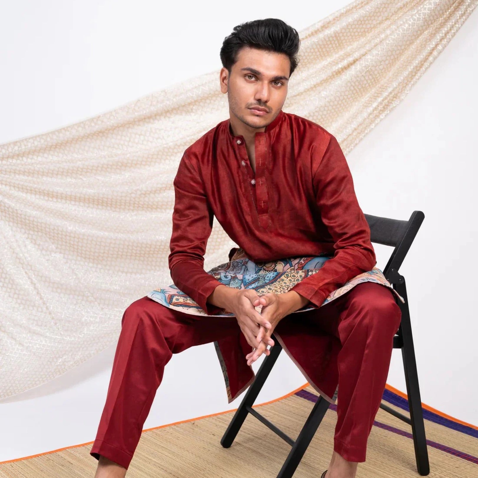Maroon Kalamkari Inspired Cotton Kurta for Men – Ethnic Festive Wear