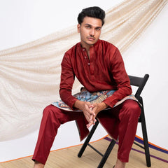 Maroon Kalamkari Inspired Cotton Kurta for Men – Ethnic Festive Wear