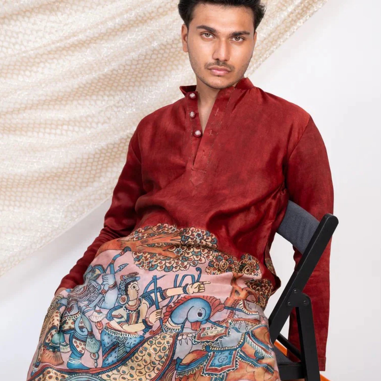 Maroon Kalamkari Inspired Cotton Kurta for Men – Ethnic Festive Wear