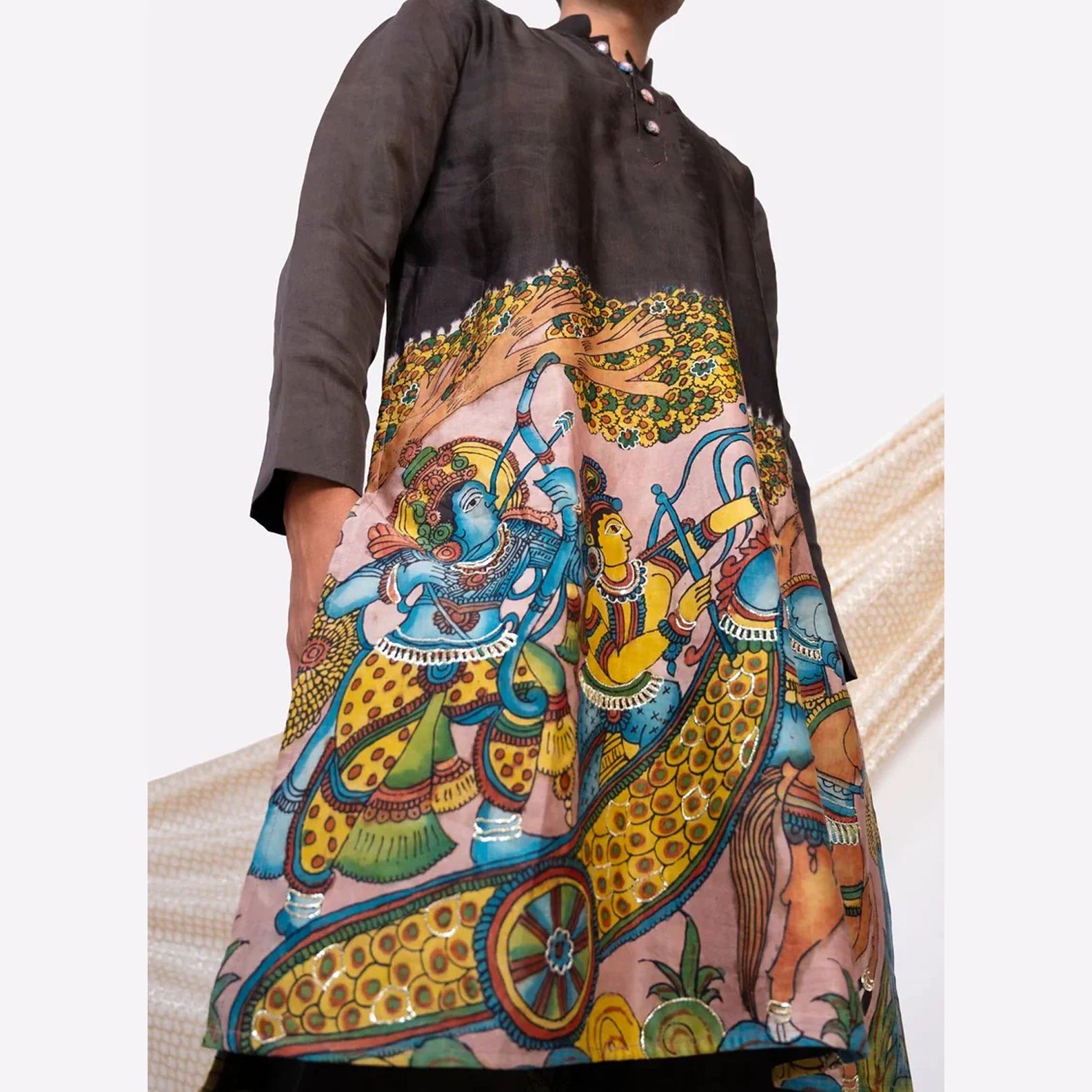 Black Cotton Kalamkari Inspired Kurta for Men | Festive & Wedding Ethnic Wear