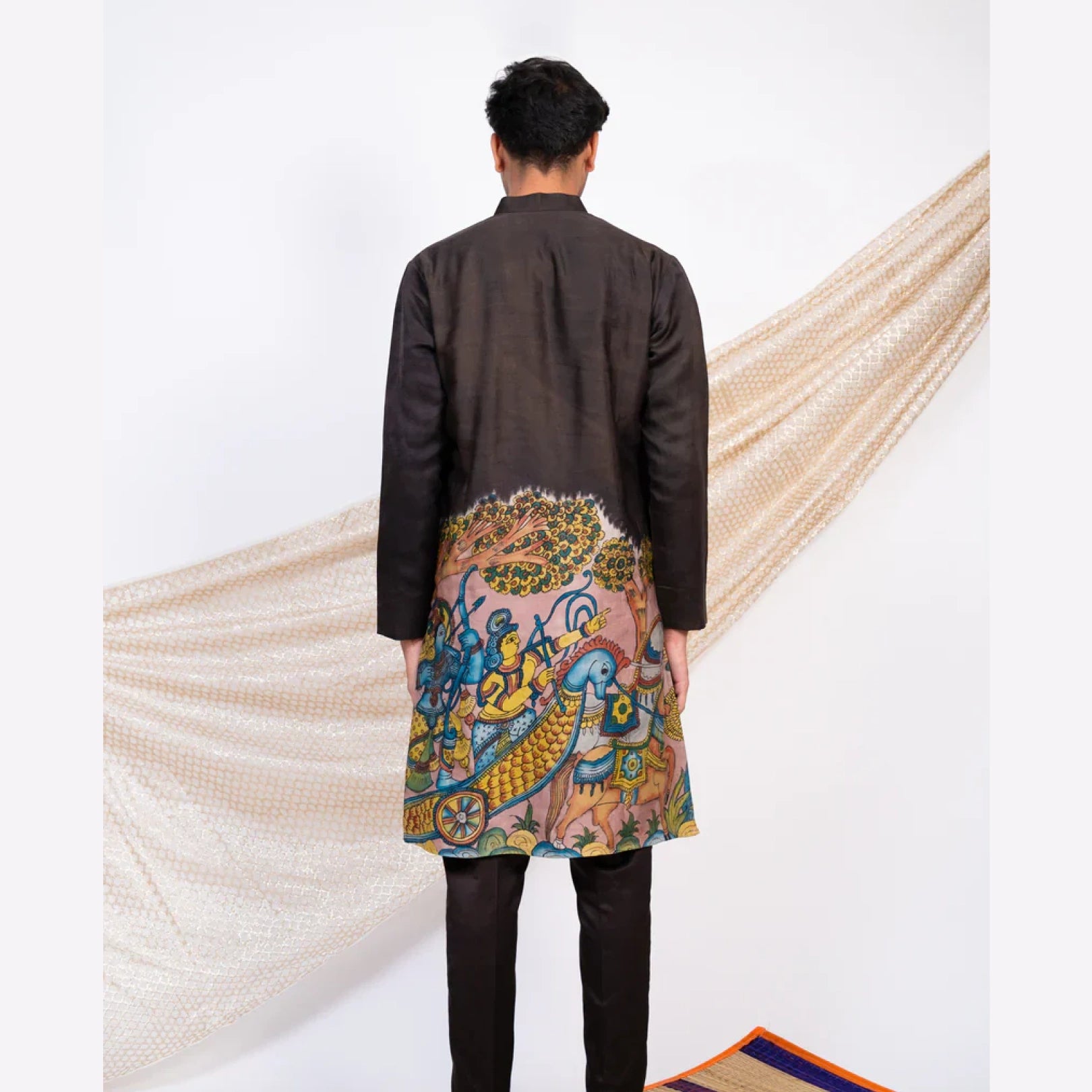 Black Cotton Kalamkari Inspired Kurta for Men | Festive & Wedding Ethnic Wear