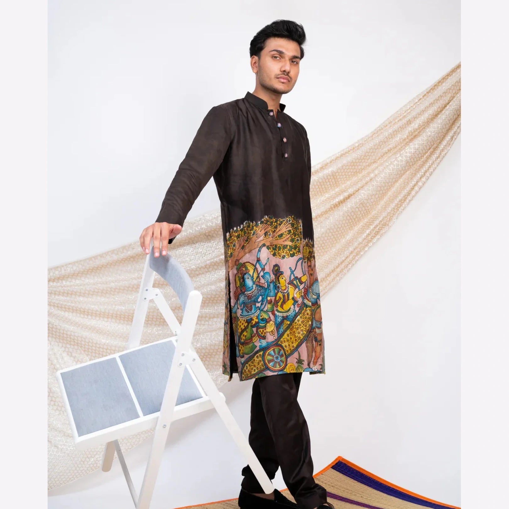 Black Cotton Kalamkari Inspired Kurta for Men | Festive & Wedding Ethnic Wear