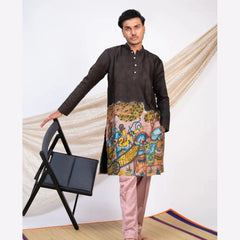 Black Cotton Kalamkari Inspired Kurta for Men | Festive & Wedding Ethnic Wear