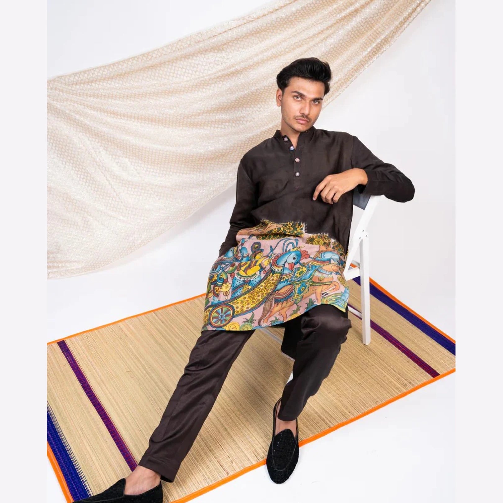 Black Cotton Kalamkari Inspired Kurta for Men | Festive & Wedding Ethnic Wear