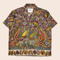 Yellow Kalamkari Shirt | Linen Shirt with Corozzo Buttons