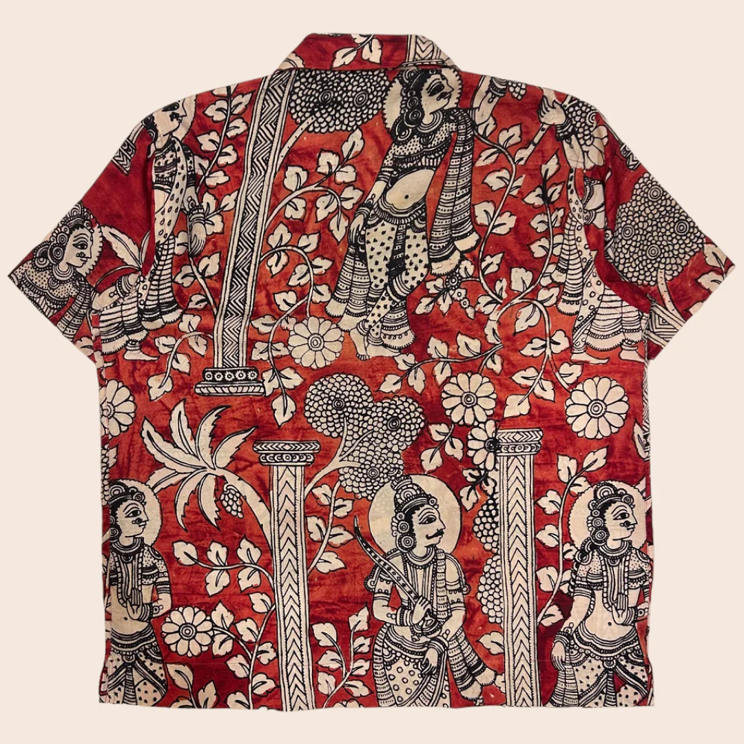 Red Kalamkari Shirt | Linen Fabric and Corozzo Buttons
