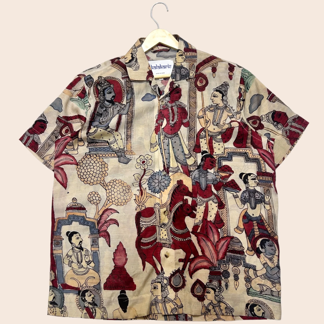 Earthy Beige Kalamkari Shirt | Linen Fabric with Corozzo Buttons