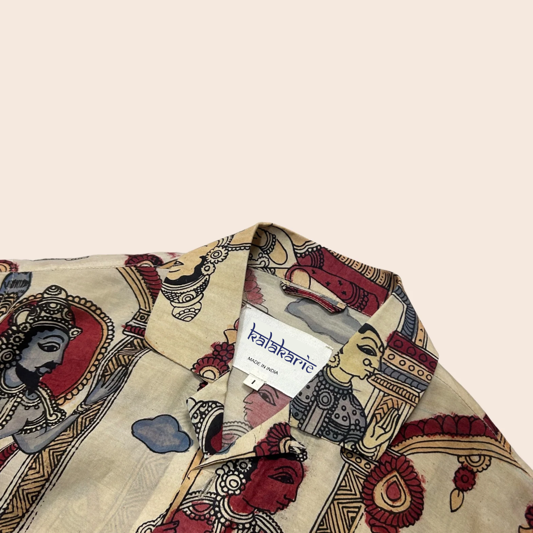 Earthy Beige Kalamkari Shirt | Linen Fabric with Corozzo Buttons