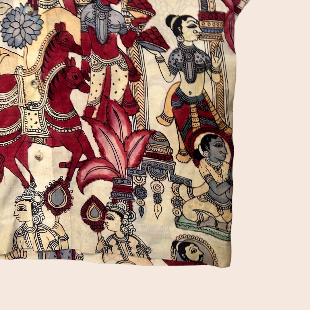 Earthy Beige Kalamkari Shirt | Linen Fabric with Corozzo Buttons