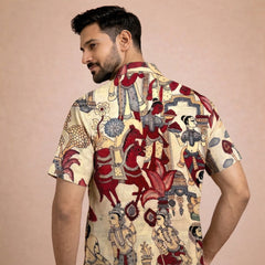 Earthy Beige Kalamkari Shirt | Linen Fabric with Corozzo Buttons