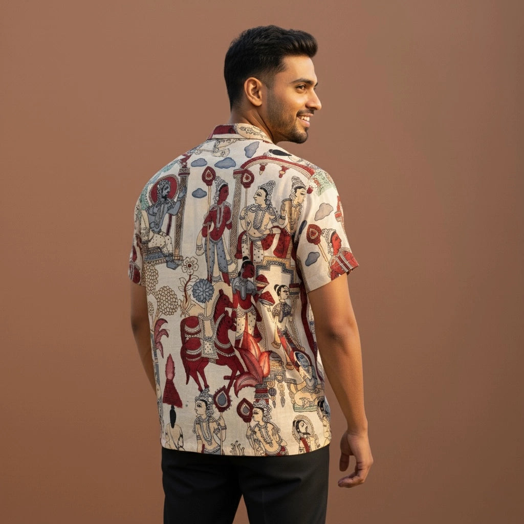 Earthy Beige Kalamkari Shirt | Linen Fabric with Corozzo Buttons