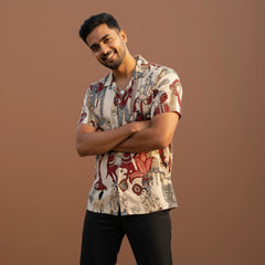 Earthy Beige Kalamkari Shirt | Linen Fabric with Corozzo Buttons