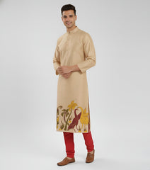 Men’s Beige Kalamkari Cotton Kurta – Premium Ethnic Wear for Festive & Traditional