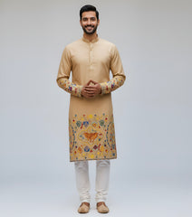 The Royal Bengal Kalamkari Kurta in Premium Cotton – Beige