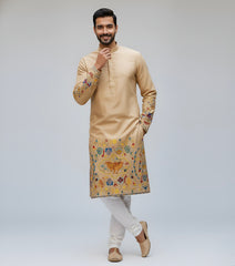The Royal Bengal Kalamkari Kurta in Premium Cotton – Beige